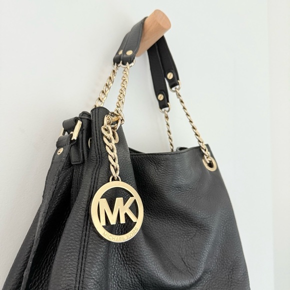Vintage Michael Kors black leather multiway gold chain shoulder & crossbody tote - Picture 2 of 10